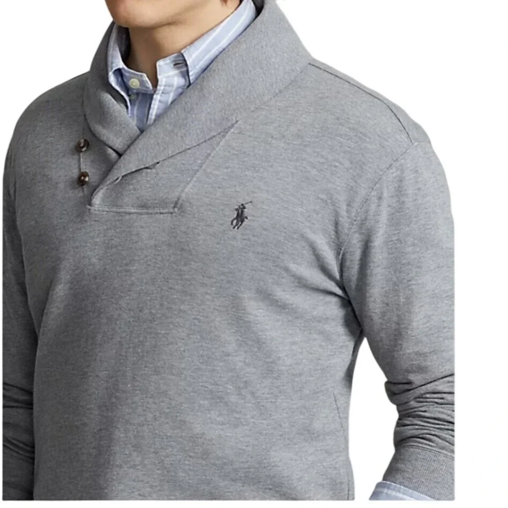 Polo Ralph Lauren Shawl Collar Pullover Sweatshirt Mens XL Grey Heather Jersey